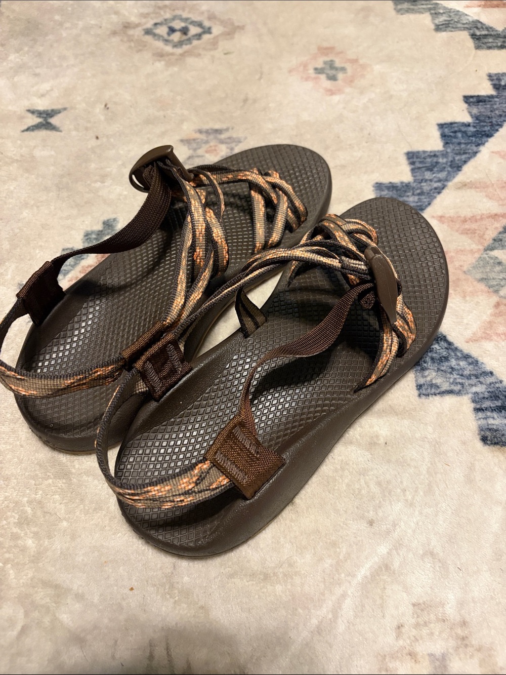 Chaco Brown and Orange Strappy Outdoor Sandals